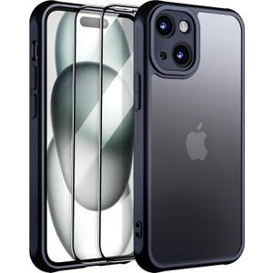 6 x for iPhone 15 Plus Case with Screen Protector,iPhone 15 Plus Black Phone Case Slim for Men,Protector Fundas para and Camera Cover for i Phone 15 Plus Protection Black)