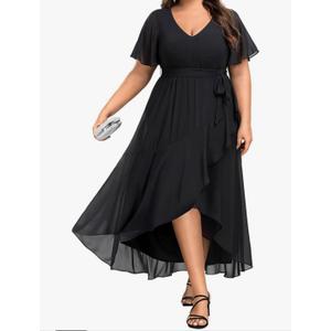 Womens Plus Size Long Dress Chiffon High Low Split Ruffle Evening Bridesmaid Wedding Guest Formal Maxi Dresses 22W