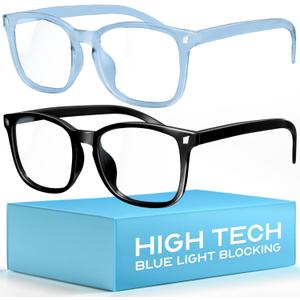 livho High Tech Blue Light Glasses - Advanced Blue Light Blocking Computer Glasses - Screen Fatigue & UV Protection (*B12 Light Black+clear Blue)