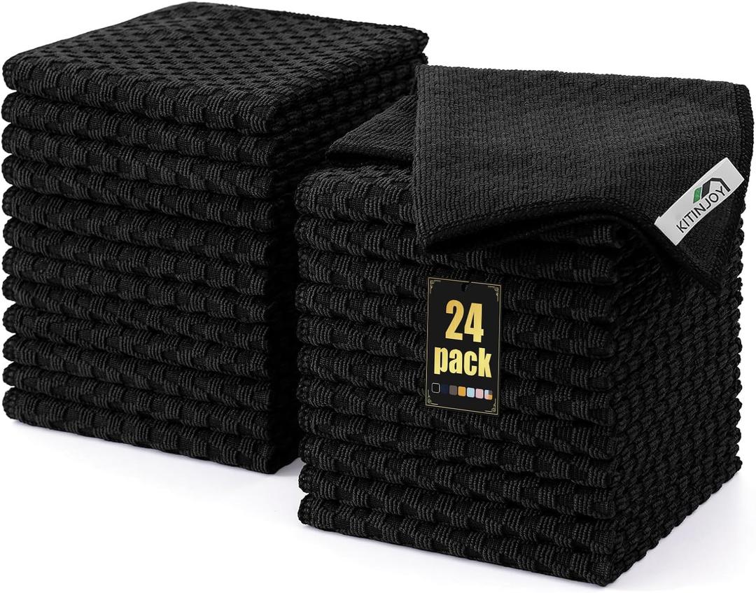 Kitinjoy Microfiber Cleaning Cloth, 24 Pack Soft and No Lint Microfiber Towels Cleaning Supplies, Absorbent Fast Drying Cleaning Rags for Housekeeping, Kitchen, Window, 12 x12 Inches, Black