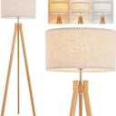 ELYONA Nordic Wood Tripod Floor Lamp, Modern Reading Standing Lamp for Living Room 3 Color Temperatures LED Bulb Included Flaxen Lamp Shade, Boho Natural Wooden floor lamp for Bedroom Office Kids Room