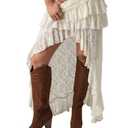 SHENHE Women's High Low Lace Skirt Low Rise Layered Ruffle Western Boho Hippie Fairy Long Skirt Apricot Large