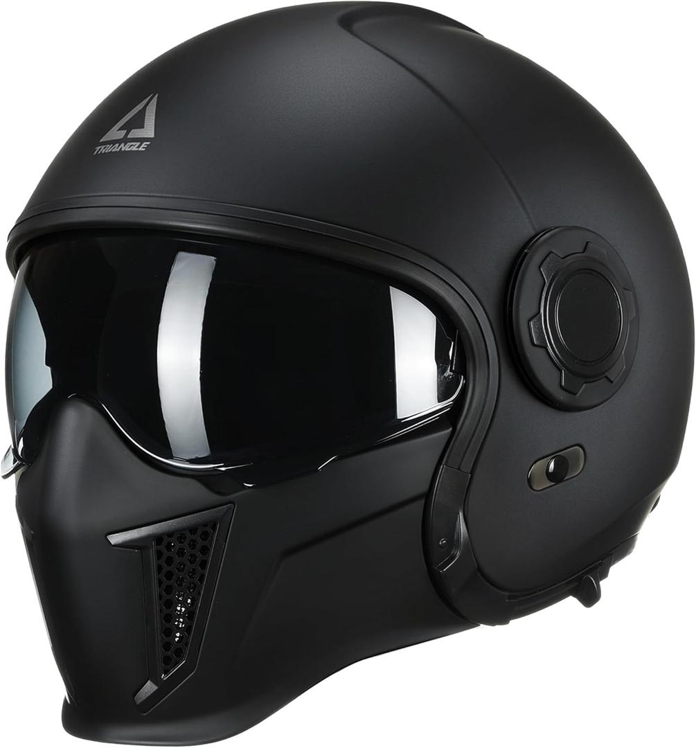 TRIANGLE Full Face Motorcycle Helmets, Off-Road Motocross Helmet for Men & Women, Dual Visor with Internal Tinted Sunshield, Open Face 3/4 Adult Racing Helmet DOT Approved (Black, XL)