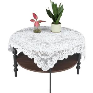 SynHHergyx Small Square Tablecloth Lvory Lace Tablecloth Side Table Cover Crochet Tablecloth for Round Coffee Table Topper Furniture 35 X 35 Inch