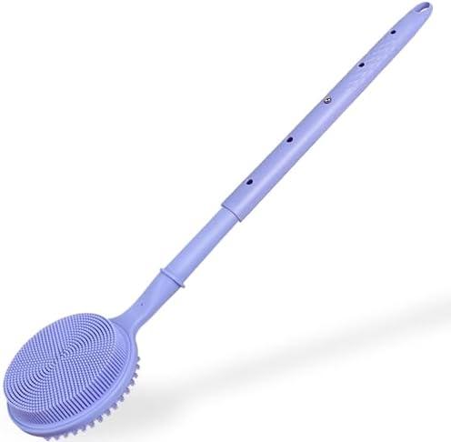 Back Scrubber for Shower, (16-24 Inch) Extendable Bath Brush Long Handle for Shower, Silicone Body Scrubber with Handle, Back Brush for Shower Men and Women,Easy to Clean (Purple)