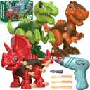 Laradola Dinosaur Toys for 4 5 6 7 8 Year Old Boys, Take Apart Dinosaur Toys for Kids 3-5 5-7 STEM Construction Building Kids Toy with Electric Drill, Party Birthday Gifts (Deluxe Red)