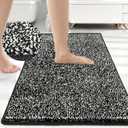 HDFK Bathroom Rugs | Non Slip Washable Bath Mats 30x20 Inches 2 Tone Chenille Medium Pile TPR Backing Floor Mat | Quick Dry Water Absorbent Black and White | Shower Rug for Vanity Area & Decor