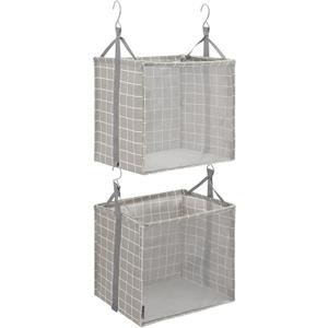 STORAGE MANIAC 2-Shelf Hanging Closet Organizer, Cloth Hanging Closet Shelf, Hanging Closet Basket with Hooks for Dorm, Apt, Bedroom, College, Garment Rack, Wardrobe, Fabric with Mesh, Gray Grid