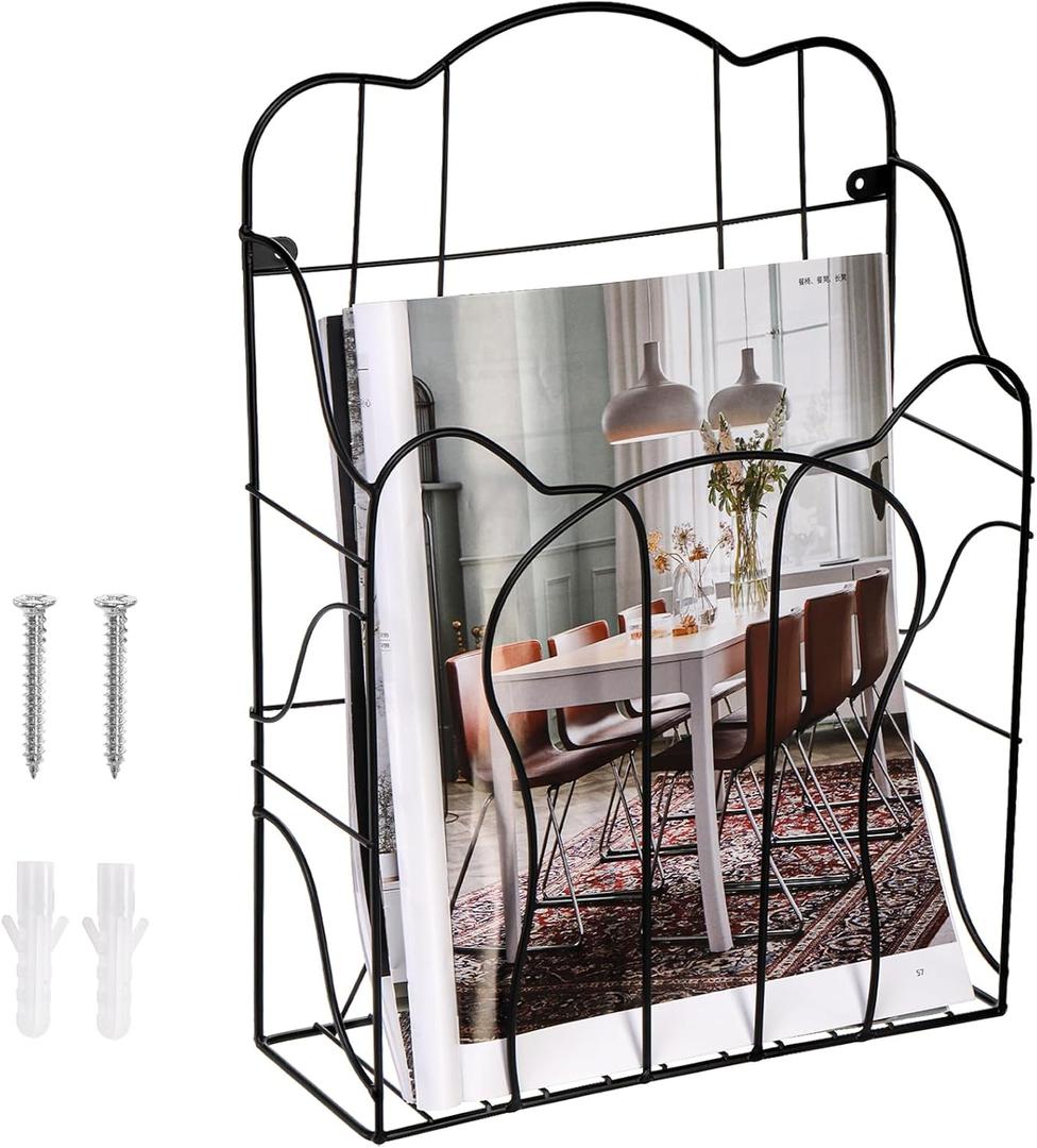 ZOOFOX Wall Mounted Magazine Holder, Metal Wire Hanging Wall File Organizer, Vertical Desktop Mail Paper Folder Holder Rack for Home, School, Office