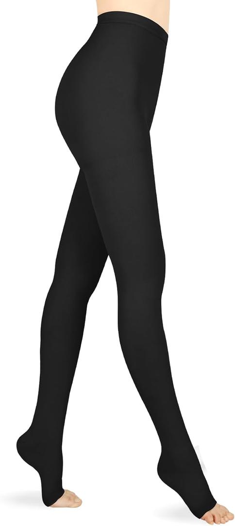 15-20 mmHg Compression Pantyhose for Women, Medical Compression Stockings, Open Toe Compression Leggings, Waist High Compression Tights for Edema, Varicose Veins, Swelling, Pregnant, Nurses, Athletes (Black) M