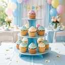 YLDW Cupcake Stand 2Pcs, 3-Tier Cupcake Stand Display, Cardboard Cup Cake Tower Stand, Disposable Dessert Stand for Birthday Tea Party Baby Shower Treat Decorations, Baby Blue