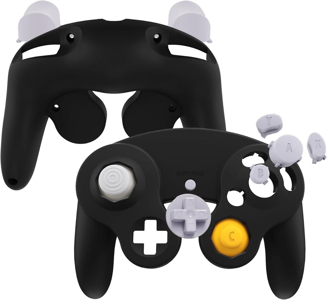 eXtremeRate Black Faceplate Backplate for Nintendo Gamecube Controller, Soft Touch Grip Replacement Housing Shell Cover with Buttons for Nintendo Gamecube Controller - Controller NOT Included