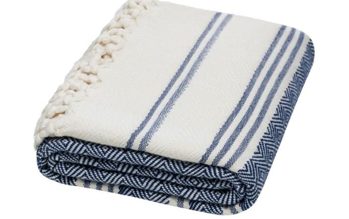 DEMMEX Organic Diamond Turkish Bath & Beach Towel - 100% Oeko-TEX Certified Cotton - Ultra-Soft, Quick-Dry, Lightweight, Compact Luxury Peshtemal Towel, Prewashed, Oversized, 71"x36", Navy Blue