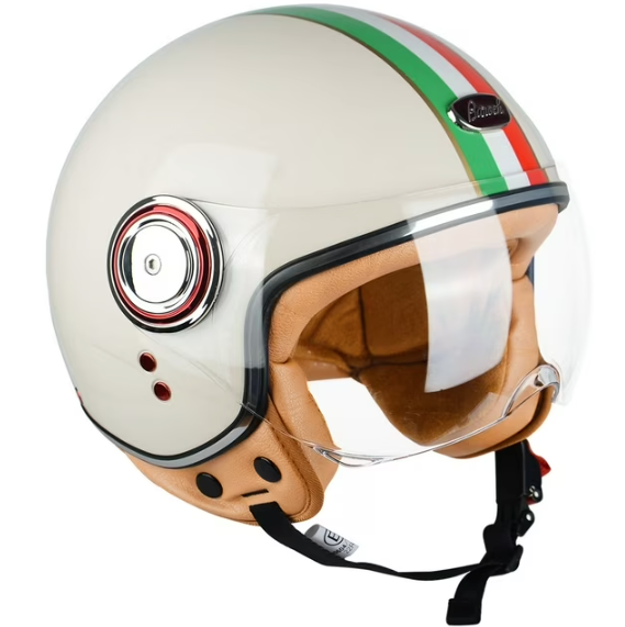 BEON Half Face Retro Vintage Motorcycle Helmet with Anti-Scratch Visor for Adults Moped Vespa, DOT & ECE Approved (X-Large, Beige)