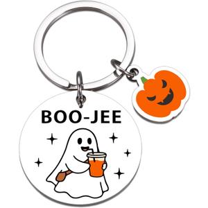 VANLOVEMAC Boo Basket Stuffers for Women Men Funny Halloween Ghost Keychain Halloween Themed Gifts for Him Her Spooky Basket Stuffers for Girls Boys Boo Jee Keychain Christmas Stocking Stuffer