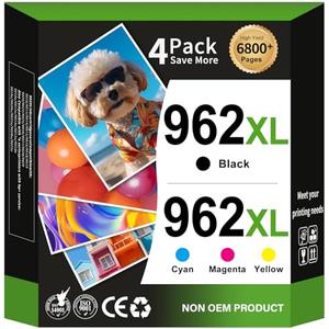 EaseFusion 962XL Ink Cartridges Combo Pack Replacement for HP 962 HP 962XL Ink Cartridges Work for HP Officejet Pro 9015e 9010 9025e 9010e 9012 9015 9018 9020 Printers for HP 962XL Ink (4 Pack)