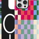 Jusy Compatible with MagSafe Checkerboard Phone Case for iPhone 16 Plus, Cute Aesthetic Checkered Magnetic Soft TPU and Hard PC Protective Phone Cover for Women Girls（Shiny） - Colorful