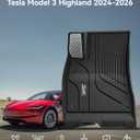 3W Tesla Model 3 Floor Mats 2026 2025 2024 with Mental Pedal, Full Set with Seatback Protector, Highland All Weather Custom Fit Rear Trunk Mat Accessories Black