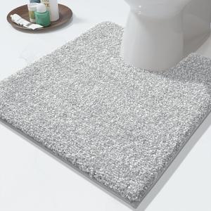 Yimobra Toilet Rugs U Shaped Washable, Soft Absorbent Microfiber Bathroom Rugs, Non Slip Quick Drying Shaggy Bath Mat, Contour Bathroom Mats for Toilet Base, Home Essentials, 24x20, Grey and White