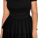 MakeMeChic Women's Plus Size Cocktail Dress Summer Asymmetrical Mini Dress Ruffle Party Dresses (XX-Large Plus, Black)