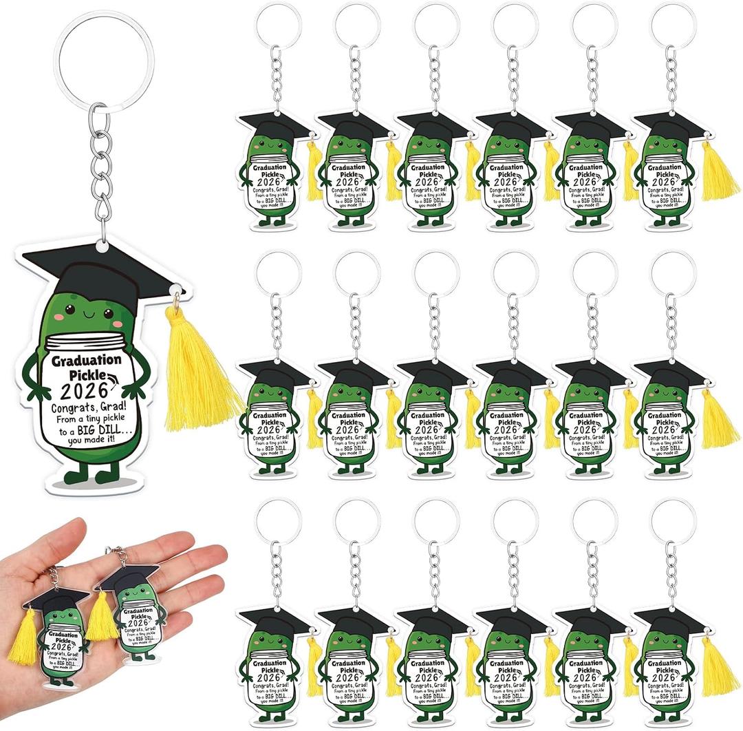 Nosiny 24 Pcs 2026 Graduation Gifts Bulk Pickle Funny Keychain Appreciation Gifts Graduate Graduation Decorations Cute Congrats for Class High School College Graduations