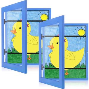 [2-Pack] Kids Art Frames, 8.5x11 Front Opening Kids Artwork Frames Changeable, Skyblue Artwork Display Storage Frame for Wall, Holds 50 Pcs, for 3D Picture, Crafts, Children Drawing, Hanging Art,