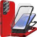 for Samsung Galaxy S25 Case with 2Pcs Tempered Glass Screen Protector and Camera Lens Protector, 3 in 1 Heavy Duty Shockproof/Drop Proof/Dust Proof Case (Red/Black)