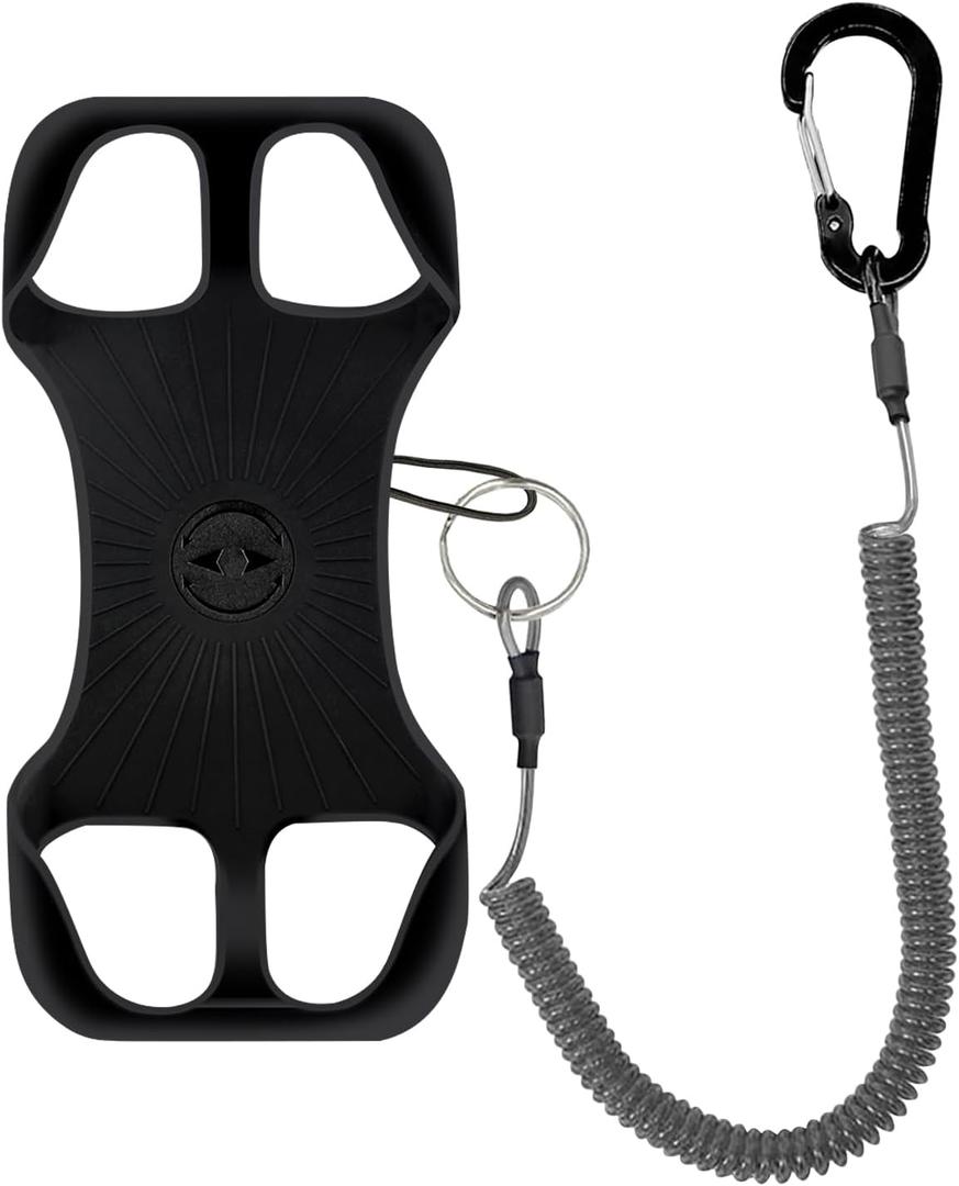 Universal Protector Phone Tether, Phone Lanyard Silicone Holder with Detachable Ring Grip,Fit Outdoor/Hiking/Fishing(Black-B)