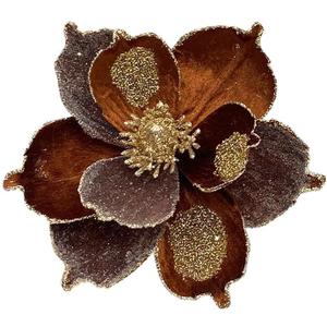 10in Brown Christmas Flowers 8 Pcs Large Christmas Glitter Magnolia Flowers Christmas Tree Ornaments Giant Artificial Flowers with Stems for Xmas Tree Holiday Decorations