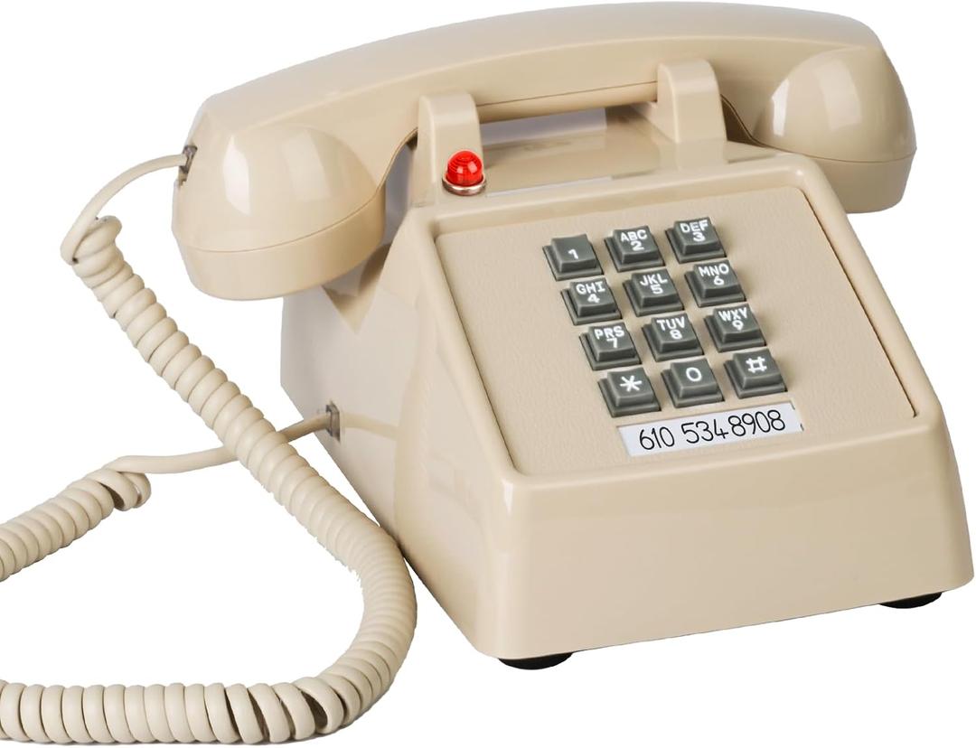 Sangyn Retro Landline Phone Classic 2500 Analog Desk Phone with Indicator Mechanical Ringer Vintage Corded Telephone Old Phone for Home School Hotel Office (Beige)