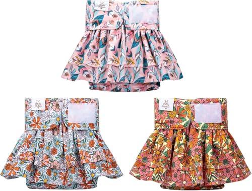 CuteBone Female Dog Diapers with Skirts 3 Pack Reusable Puppy Dresses Pants for Heat Cycle Period QBD12L, L