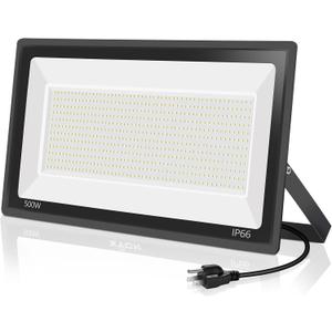 500W LED Flood Light Outdoor,2750W Equivalent Super Bright FloodLight with Plug,58600LM 5000K Daylight White IP66 Waterproof Commercial Lighting for Sports Fields,Counts,Arena,Stadium