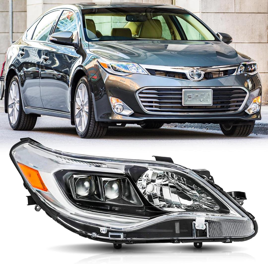 Headlight Assembly Pair for 2013 2014 2015 Toyota Avalon Halogen Projector Head Lamp Replacement for TO2503215 Right Passenger Side,Chrome Housing Amber Reflector