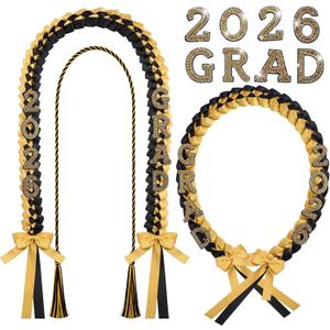 Tigeen 2026 Graduation Lei with Honor Cord 67'' Rhinestone Double Braided Ribbon Necklace for High School College