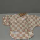 Tiny Twinkle Mess Proof Baby Bib,Waterproof Smock Baby Bib for Eating,Machine Washable Long Sleeve Bib,Baby Led Weaning,Toddler Bib,BLW Supplies(Checkers Brown, Small 6-24 Months)