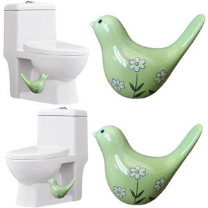 2PCS Toilet Bolt Covers Decorative, Cute Bird Toilet Screw Cover Caps, Ceramic Toilet Bolt Caps Decorative, Funny Bathroom Accessories, No Tools Easy Installation Bathroom Decor (Green)