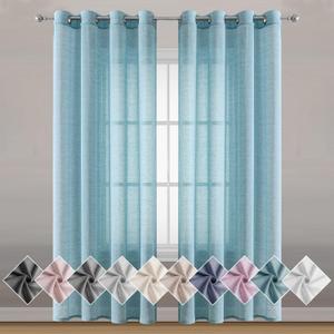 Miss SELETEX Natural Linen Sheer Curtains for Living Room Elegant Solid Window Drapes Grommet Top Light Filtering Curtains Window Voile Linen Textured Panels for Bedroom 2 Panels 52Wx63L Turquoise