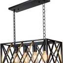 Pynsseu Industrial Kitchen Island Pendant Lighting, Rectangular Vintage Rustic 4-Light Hanging Pendant Light Fixtures for Kitchen Farmhouse, Bar, Dinning Room