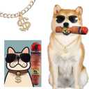 2 x Funny Dog Sunglasses and Gold Chain Toys Set, Cuban Link Necklace with Dollar Sign Charm, Puppy Cat Superstar Costume Outfits Accessories for Boy Small Medium Dogs(Dog)