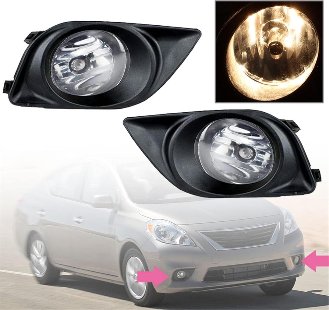 Silscvtt 2Pcs Fog Lights Assembly Replacement for Nissan Versa Sedan 2012 2013 2014 Clear Lens with Front Bumper Bezel Wires Switch Bulbs Left+ Right Side (Passenger & Driver Side)