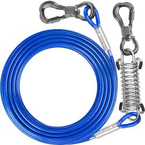 Tresbro 15 ft Dog Tie Out Cable, Heavy Duty Dogs Chain for Outside with Spring Swivel Lockable Hook, Pet Runner Cable Leads for Yard, Silver Line Tether for Small Medium Large Dogs Up to 500 LBS (Blue)