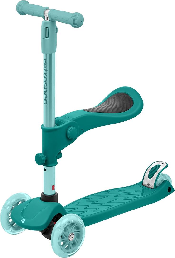 Retrospec Chipmunk Plus Kids Kick Scooter 3+ Years - Height Adjustable 3 Wheel Scooters - Learn to Steer, Foldable Seat, LED Lights, & No-Slip Deck (Blue Ridge)