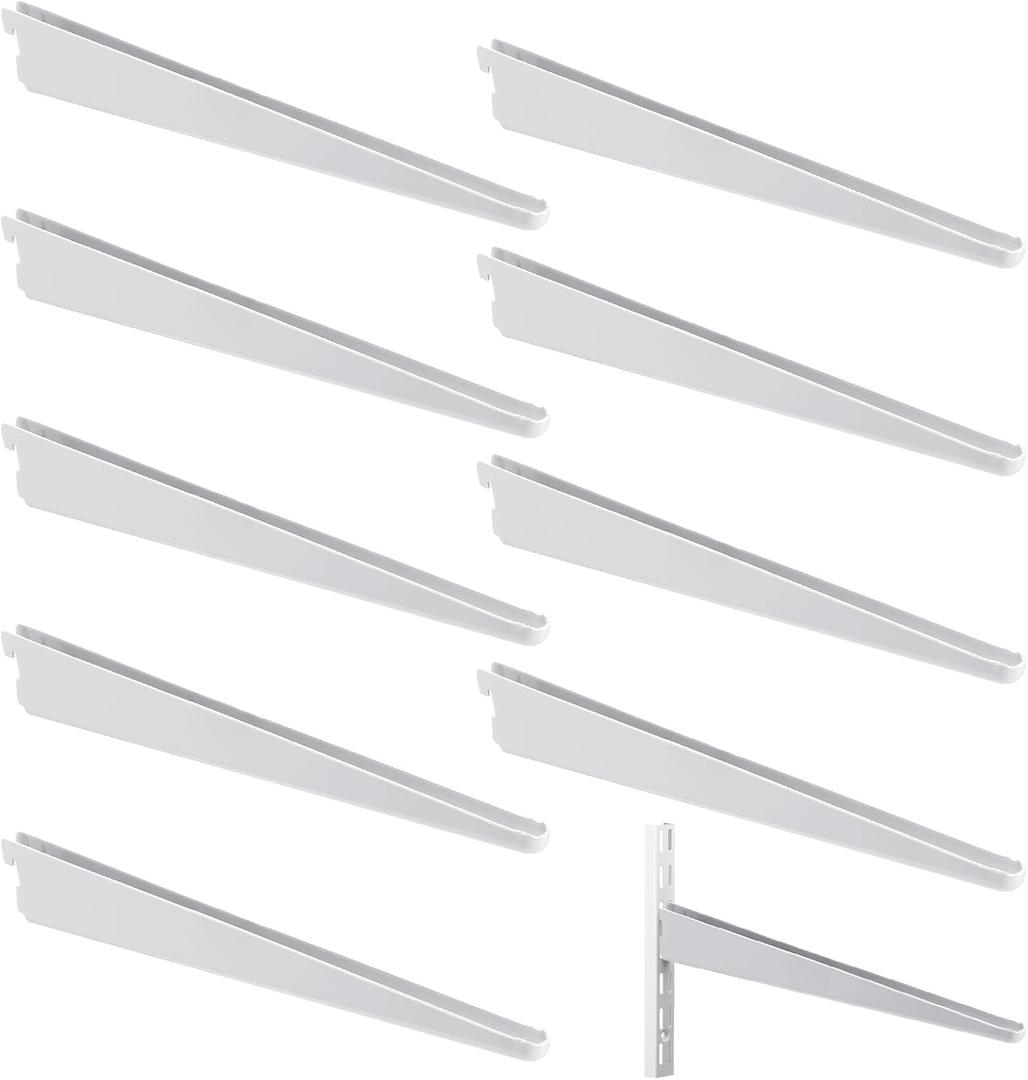 Yalikop 10 Pack Adjustable Shelf Brackets for Double Track System Closet Organization Heavy Duty Wire Shelf Brackets (White,9 Inches)