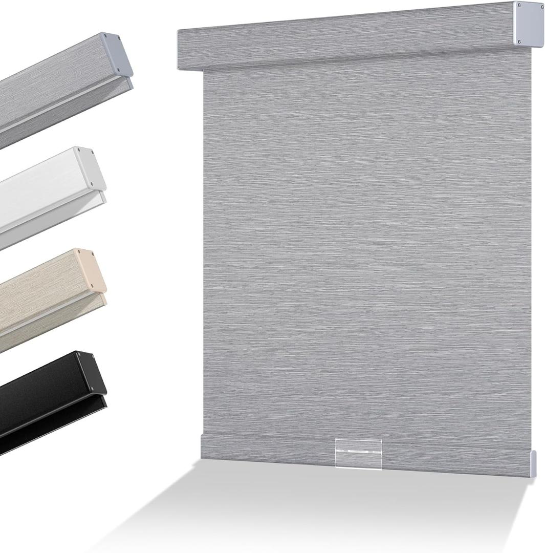 Boolegon Blackout Roller Shades for Windows,Cordless,Jacquard Fabric,Roller Windows Blinds,Thermal Insulated Fabric UV Protection,Window Shades for Home,Office,Bedroom,Door,Blackout-Grey,Custom Now