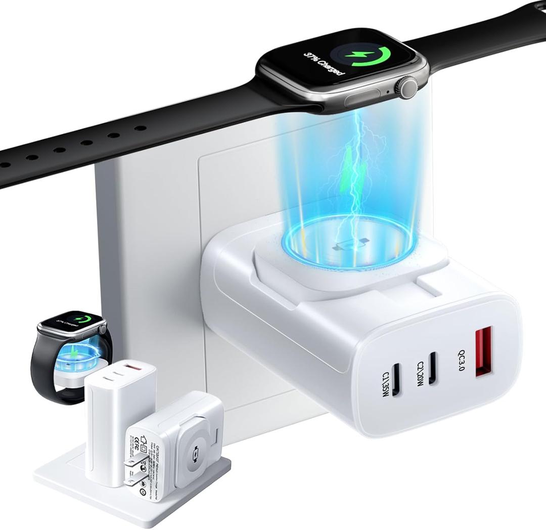 4 in 1 Charger 40W for iPhone iWatch and Airpods Fast Charging, Portable Travel Multi Chargers for Apple Devices, Dual Usb Wall Charger Block, Phone And Watch Charger Station for iPhone, White