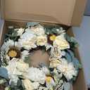 Spring Wreath for Front Door - 24 Inch White Flower With Artificial Sunflower, Peony, Rose - Mixed Faux Floral Spring Summer Decoration for Home Indoor Outdoor Door Wall