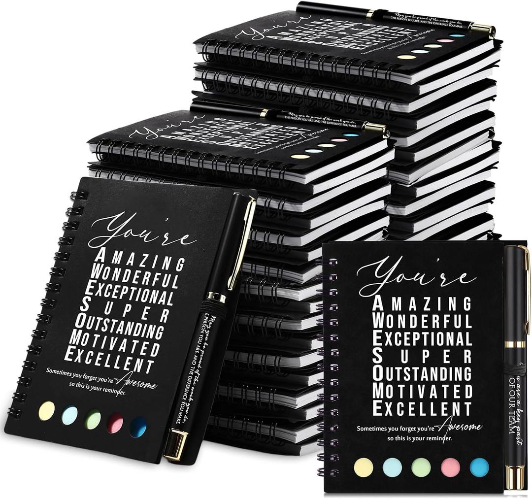 Jetec 25 Sets Team Employee Appreciation Gifts Bulk Office Business Inspirational Team Together Spiral Notebooks with Ballpoint Pens Thank You Team Gifts for Boss Coworker (Black,You Are)