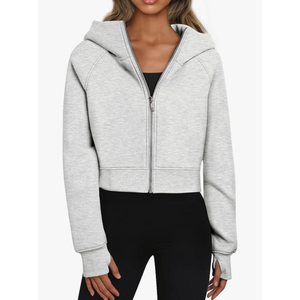 Trendy Queen Womens Zip Up Hoodies Jackets Cropped Sweatshirts Fleece Fall Outfits Casual Comfy Y2k Tops Winter Clothes 2025 Size S