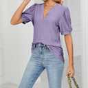 PerZeal Women's Summer Tops Tunic V Neck Ruffle Half Sleeve Blouses Short Sleeve Casual Loose Tops T-Shirts Light Purple X-Large