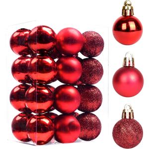 24pcs Shatterproof Christmas Balls Ornaments 1.2inch Red Hanging Balls for Xmas Tree Decor 3 Styles 24pcs-Red
